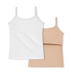 Lily Chic Uniform Camisole for Teens | Built-in Light Padding| Boosts Confidence in Puberty | Padded Camisole for girls | Camisole with built in bra | Padded Slips for girls | White & Skin | Pack of 2