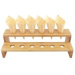 BambooMN 13" x 4.9" x 3.5" Natural Bamboo Straight Multi Level Food Cone Display Tamaki Stand for Restaurants, Catered Events, Party or Buffets, Holds up to 12 Cones - 3 Pieces