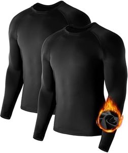 EoBeKee Mens Thermal Compression Shirts, Warm Long Sleeve Fleece Lined Tops Athletic Base Layer for Running Cold Weather