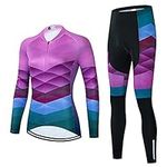 Women's Cycling Clothing Set Long Sleeve Road Bike Shirt Cycling Jersey Bicycle Pants with 20D Gel Padded, Ai12, Medium