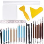 Swpeet 30Pcs Modeling Clay Sculpting Tools Kits, Ball Stylus Tool Handle Double-Sided Set Dual-End Dotting Tools Plastic Ball Rod Stylus Modeling Tools, Clay Roller, Clay Scarper