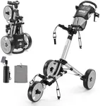 Tivor Lightweight Golf Push cart 3 Wheel,Foldable Golf Trolley for Adults and Junior with Ergonomic Adjustable Handle, Scorecard Holder, Umbrella Mount, Foot Brake, All-Terrain Wheels(Grey)