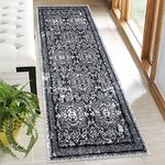 Vaukki Hallway Runner Rug, Vintage Shaggy Soft Laundry Rug Runner, Non Slip Entryway Runner Mat, Washable Farmhouse Kitchen Area Carpet for Bathroom, Entryway and Bedroom (Black, 2'x6')