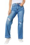 Judy Blue Women's High Waist Tummy Control Knee Destroy Straight Leg Jeans, Blue, 9