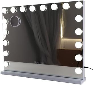 Viviendo Hollywood Lighting Mirror, Vanity Mirror with Bluebooth Speaker, Makeup Mirror with 18 Dimmable Bulbs for Bedroom/Dressing Room, Tabletop or Wall-Mounted, USB & Type-C Charging Port, White