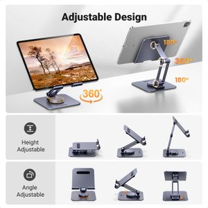UGREEN Adjustable Swivel Tablet Stand – Foldable Desk Holder for iPad, iPhone, Galaxy, Surface, Portable Monitors