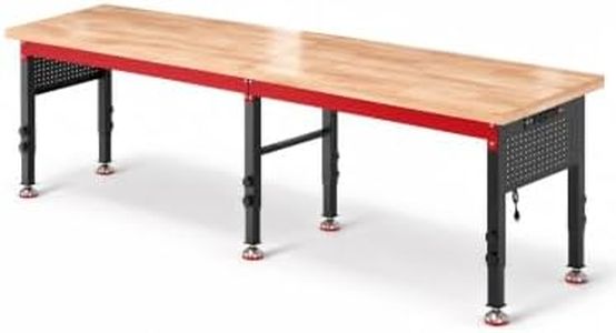 VekMax 96" Heavy Duty Workbench, 5000 LBS Load Capacity Work Bench with 1.2" Laminated Wood Top & Reinforced Steel Frame, Adjustable Height Work Table for Garage, Workshop, Office, Home (Feet)