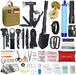 Kit de supervivencia al aire libre botiquín de primeros auxilios, 180 piezas, equipo de supervivencia con filtro de agua, pajita, hacha de martillo multifuncional, regalos para hombres