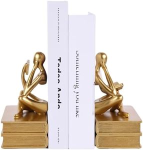 Reading Figurine Book Ends Book Lovers Gifts for Bookshelf Decorations for Readers, Graduates, Students, Teachers, Sculpture Home Decor for Shelves Desk Office Living Room (Gold)
