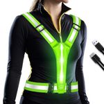 OMKHE Led Light Up Running Vest Reflective Vest, Adjustable Rechargeable High Visibility Running Gear Running Lights for Runners Walkers (green)