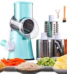 Mandoline Slicer Round Rotary Cheese Grater 3-in-1 Vegetable Slicer Shredder Grater for Potato Onion Cucumber Carrot Salad Shooter Blue