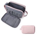 Toiletry Bag for Women Bagsmart Travel Shaving Dopp Kit Water-Resistant Cosmetic Bag Large Travel Organizer for Accessories (PU Leather-Pink Large)