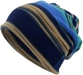 Doingshop Men Women's Colorful Striped Elastic Slouchy Beanie Chemo Hat Cap Scarf for Cancer Patients Multifunction(Blue)