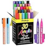 Chalkola Acrylic Paint Pens for Rock Painting, Stone, Ceramic, Glass, Wood, Canvas - Set of 30 Colors, Fine Tip Water Based Paint Markers