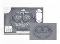 ezpz Happy Mat - 100% Silicone Suction Plate with Built-in Placemat for Toddlers + Preschoolers - Divided Plate - Dishwasher Safe (Gray)