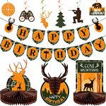 16 Pcs Hunting Birthday Party Decorations Deer Hunting Birthday Party Decorations Camo Birthday Party Decoration Include Hunting Banner Deer Table Centerpiece Honeycomb for Gone Hunting Party Supplies