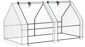 Outsunny 6' x 3' x 3' Portable Tunnel Greenhouse Outdoor Garden Mini with Large Zipper Doors & Water/UV PE Cover White