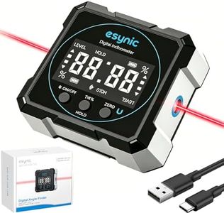 eSynic IP54 Waterproof Digital Angle Finder with Laser-Portable Level Box-Type-C Rechargeable 4-Side Magnetic Angle Gauge-Backlit LCD-for Woodworking/Construction/Carpenters (Laser Level: Class II)
