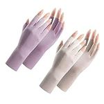 Andiker Women UV Sun Protection Gloves 2 Pairs, Summer Breathable Ice Silk Sunblock Gloves Half Finger for Riding Golf Fishing Cycling Gel Nails