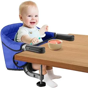 Fast Table Chair Hook on Chair Clip on Table Clamping Chair Portable Heavy Duty Feeding Seat, Fold-Flat Storage, Attach to Table Removable Travel Chair for Babies and Toddlers (Blue)