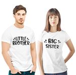 Hangout Hub Men's & Women's Round Neck T-shirt Little Brother Big Sister (White;Men L; Women M ;) Pack of 2 Sibling T-shirts