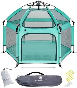 POP 'N GO PLAYPEN - Indoor & Outdoor Baby Playpen for Babies and Toddlers - Baby Beach Tent, Foldable, Portable W/Canopy, Travel Bag, & Mosquito Net - Pop Up Pack and Play Tent (Sweet Mint)