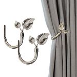 HIKMLK Leaf Shaped Curtain Holdbacks 2pcs, Handmade Bronze Metal Curtain Holders for Wall Decor, Antique Brass Curtain Tieback for Drapes Window Decoration
