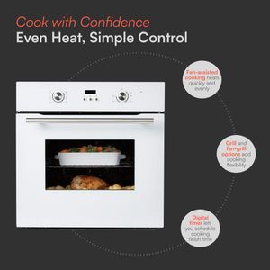 Cookology 60cm Built-In Electric Fan Oven, 65L, Grill, White