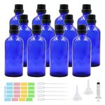 Episkey Set of 12 Blue Glass Bottles Dropper Bottle Blue Apothecary Bottle Set Including Small Glass Bottles Dropper Funnel Syringe and Label (Blue, 100 ml)