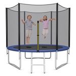 GYMAX 8FT/10FT/12FT Kids Trampoline with Safety Net, Padded Poles and Ladder, Combo Bounce Children Trampoline for Outdoor Indoor (12FT, External-Net)