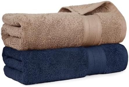 MYTRIDENT Soft Comfort Air Rich 100% Cotton Towels for Bath, 500 GSM Large Size Bathroom Towels for Men/Women, 2PC Bath (69 cm x 137 cm), Acorn and Navy