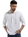 KINGDOM OF WHITE Cloudie Full Sleeves White Kurta with Woven Hoodie Casual Shirt | Cotton Linen Fabric | Regular Fit