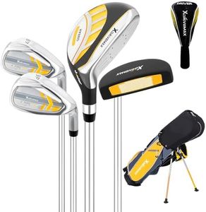 5 Pieces Junior Golf Clubs Set for Kids Ages 5-7, Youth Golf Clubs 6-8 9-12, Complete Kids Golf Club Set with Driver, Hybrid, Irons, Putter, Stand Bag, Lightweight for Boys Girls, Yellow