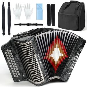 Horse 31 Key Accordion,12 Bass 3-Row Diatonic Accordions Instruments for Adults with Gloves, Suitcase and Straps, Button Acordeón Acordeones Para Adultos for Beginners (Grey FBE with Metal Cover)