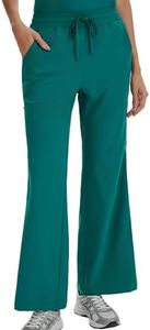 VECARDI Scrub Pants for Women High Rise 4-Way Stretch Flare 6 Pockets Green