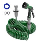 SPECILITE Lightweight Coil Garden Hose 75 FT× 3/8”, EVA Flexible Coiled Water Hose with 6-Pattern Spray Nozzle, Retractable Curly Recoil Watering Hoses and No Kink for Boat, Greenhouse, Yard, patio