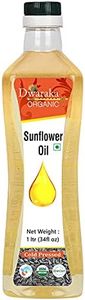 Dwaraka Organic - Cold Pressed Sunflower Oil, 1L, 33 Fl Oz, Healthy, Organic, Non GMO, All Natural