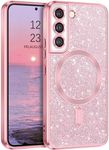 GaoBao Magnetic for Samsung Galaxy S22 Case, Slim Fit S22 Case [Compatible with MagSafe] Luxury Sparkle Shiny Full Body Protective Phone Cases Covers for Samsung S22 6.1 inch, Pink Glitter