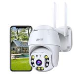 PKST Weatherproof, Wi-Fi Security Camera Outdoor, Plug-in Surveillance for Home Rotate 360° Tilt, Motion Tracking, Full Color Vision Camera. (Weatherproof White Ptz Camera)