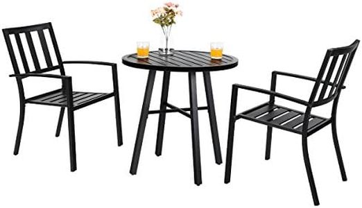 PHI VILLA 3 Piece Outdoor Patio Bistro Dining Set, Slatted Metal Round Table & 2 Patio Chairs, Outdoor Furniture Set for Porch, Deck