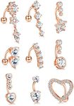 SAILIMUE 9 Pcs Surgical Steel Belly Button Rings for Women 14G Belly Ring CZ Heart Reverse Navel Ring Dangle Belly Piercing Jewelry Pack