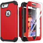 for iPhone 6S Plus Case with Tempered Glass Screen Protector,IDweel for iPhone 6 Plus Case Red,3 in 1 Shockproof Slim Hybrid Heavy Duty Hard PC Cover Soft Silicone Rugged Bumper Full Body Case,Red