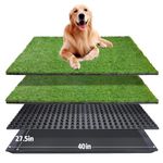 Dog Grass Pad with Tray(41.3×27.5 in), Large Reusable 3-Layer Dog Pee Grass Pads System, Washable Training Pad, Indoor Outdoor Portable Pet Loo, Easy to Clean(2 Pcs Grass Pad+Drainage Grate+Tray)