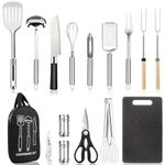 Camping Cooking Utensils Set, Stainless Steel Grill Tools, Camping Cookware Kitchen Set, Camping Essentials Accessories for Backpacking BBQ Camping Travel