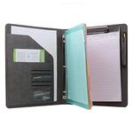 Binder Portfolio Organizer with Color File Folders, Business and Interview Padfolio with 3-Ring Binder, Clipboard