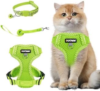 Muecleao Ensemble harnais et laisse réglables pour chat, chien et chat avec bandes réfléchissantes, gilet anti-fugue avec laisse pour chats, chiens et animaux domestiques (vert fluo, taille S)