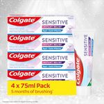 Colgate Sensitive Instant Relief Repair + Gentle Whitening Toothpaste | Instant* and long-lasting** sensitivity relief | Protective layer with calcium** | Fluoride toothpaste | 4 pack, 75ml tubes