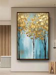 Artsense premium good luck wish tree canvas wall painting for living room, bedroom, office - art print with frame for wall decoration- 20x30 inches (50x75 cm) (golden-lucky-tree)