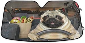 Oarencol Fun Pug Dog Driving Car Windshield Sun Shade Foldable UV Ray Sun Visor Protector Sunshade to Keep Your Vehicle Cool (55" x 27.6")