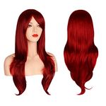 OKVGO 70cm 27inches Women's Dark Wine Red Wig Fashion Natural Wavy Full Long Curl Wig for Cosplay Party and Halloween Costume